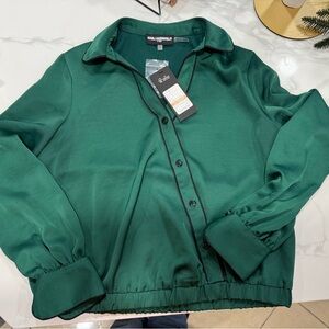 NWT Karl Lagerfeld green Blouse with Black Piping